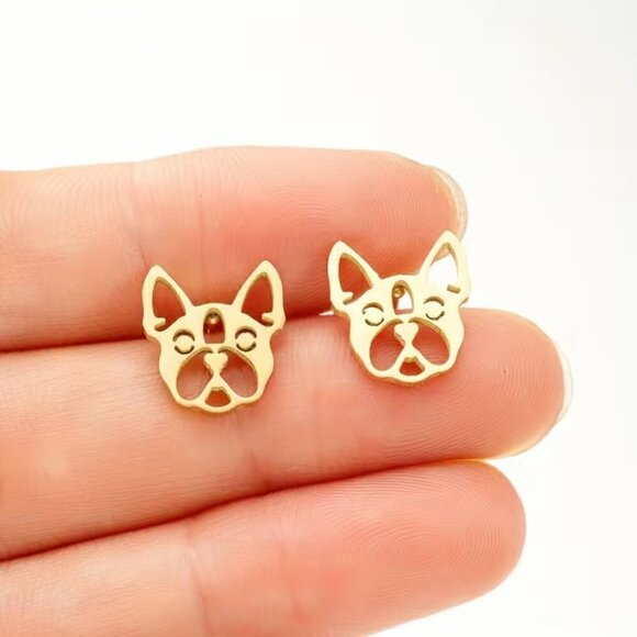 Frenchie Pup Face Stainless Steel Stud Earrings #1199 - Picture 4 of 8